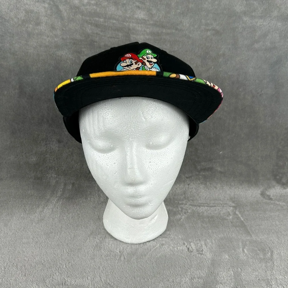 Nintendo Super Mario Luigi Snapback Hat Black Comic Print Brim SB8HT7SMB Mens OS